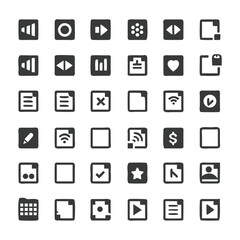 Set of modern square icons illustrating various functional symbols and digital actions
