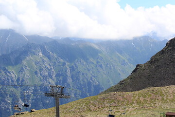 cable car in the mountains of the north caucasus on dombai
