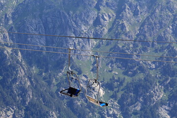 chairlift in the mountains of the North Caucasus in Dombay midsummer