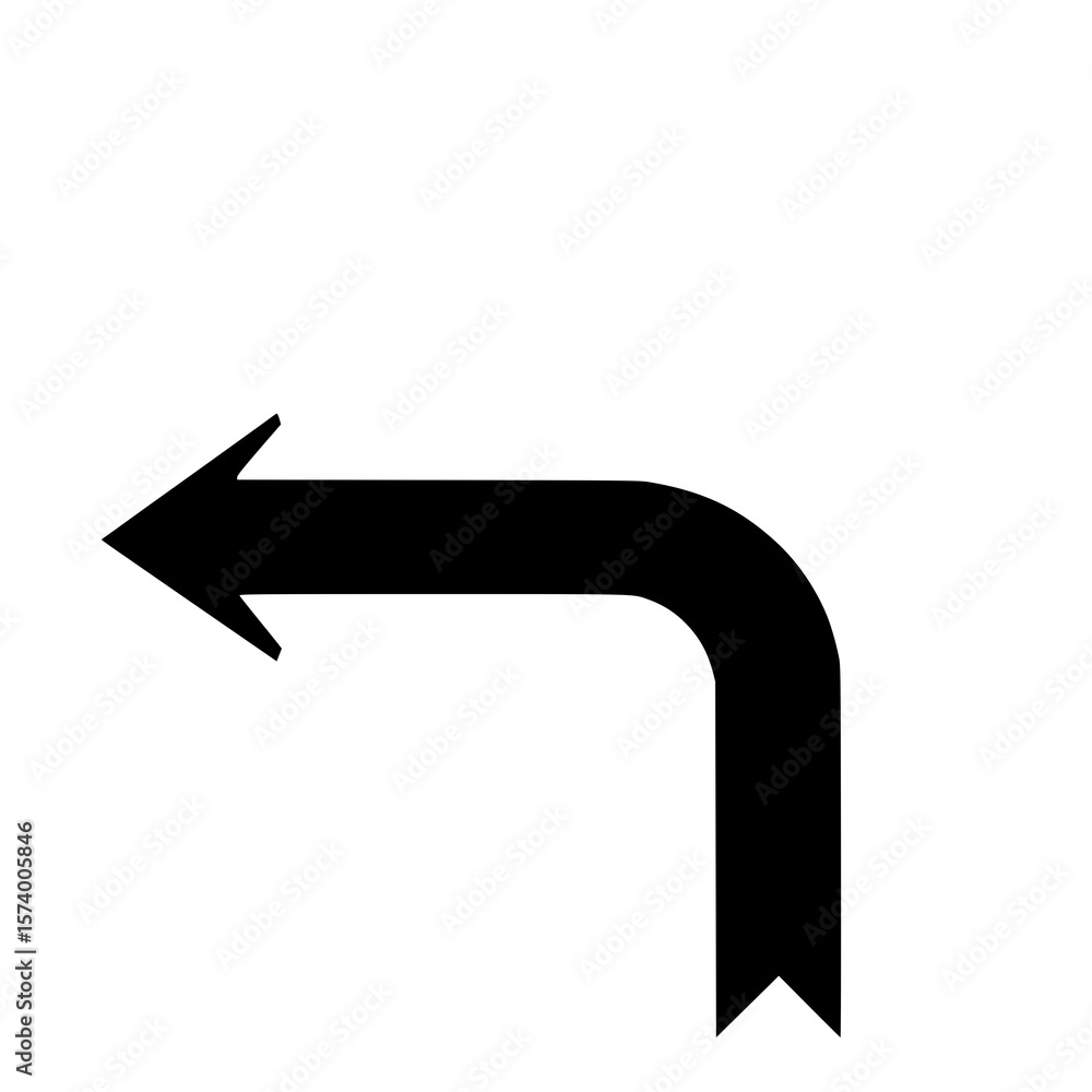 Poster sharp left turn arrow: a bold, black and white vector illustration of a directional arrow indicating