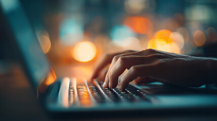Nighttime Laptop Use: A Close-Up of Typing