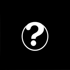 Encircled Question Mark: A minimalist monochrome vector illustration featuring a bold white question mark encircled in a simple, clean circle against a dark background.