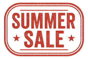 Red vintage bubble sticker with SUMMER SALE in distressed style, perfect for retail discount promotions on transparent background.