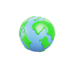 3d earth planet render icon. Green recycle environment sphere for school education. Cartoon world map, globe with mainland and ocean. Science or travel isolated graphic design element