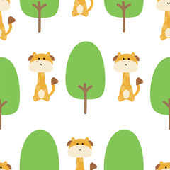 Cute hand drawing cartoon giraffe and tree seamless pattern. cute animal pattern in white background for gift wrap paper and wallpaper