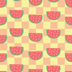 Seamless pattern cartoon watermelon character. cute fruit character for kids, textile, gift wrap paper