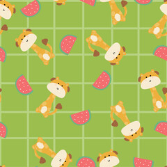 Cute hand drawing cartoon giraffe and watermelon seamless pattern. cute animal pattern in for gift wrapper and wallpaper