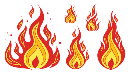Fire cartoon collection red and yellow flames vector graphics illustration