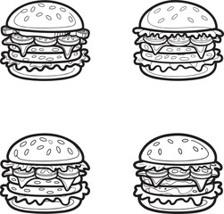 Big Burger Outlines - Fast Food Vector Illustrations