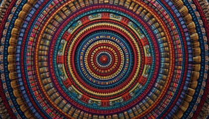 Obraz premium Intricate kaleidoscopic design showcases vibrant concentric circles in warm and cool color palettes.