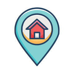 Home location icon with a house inside of a map pin vector illustration