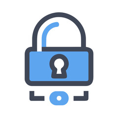 Blue padlock icon with dark gray outline on a black background for security