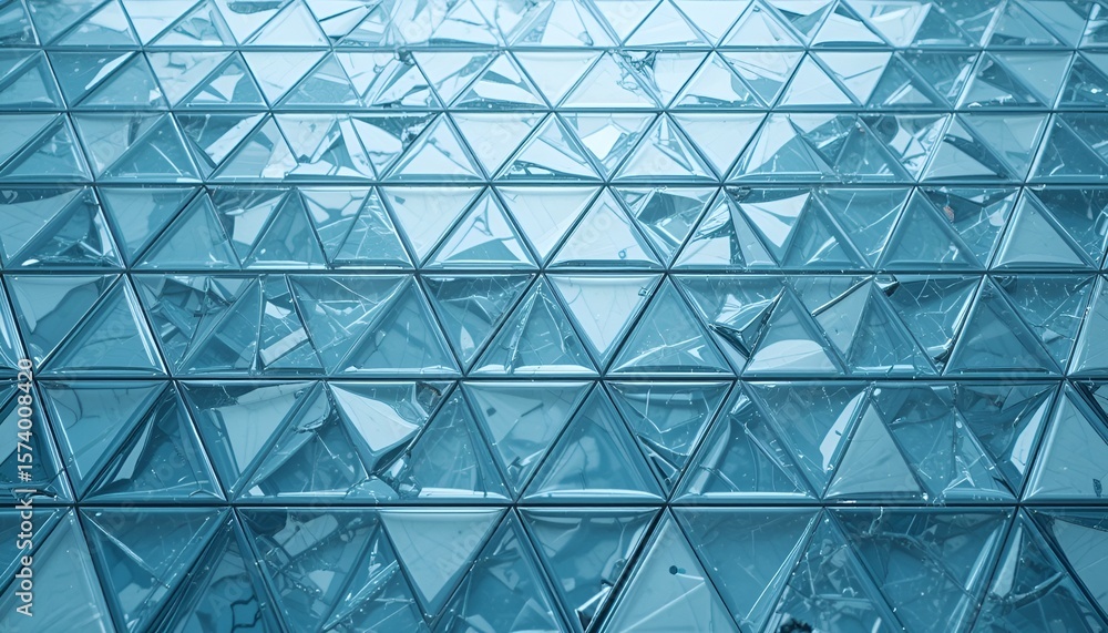 Aufkleber an abstract pattern of reflective triangular tiles shows light play and geometric arrangements.