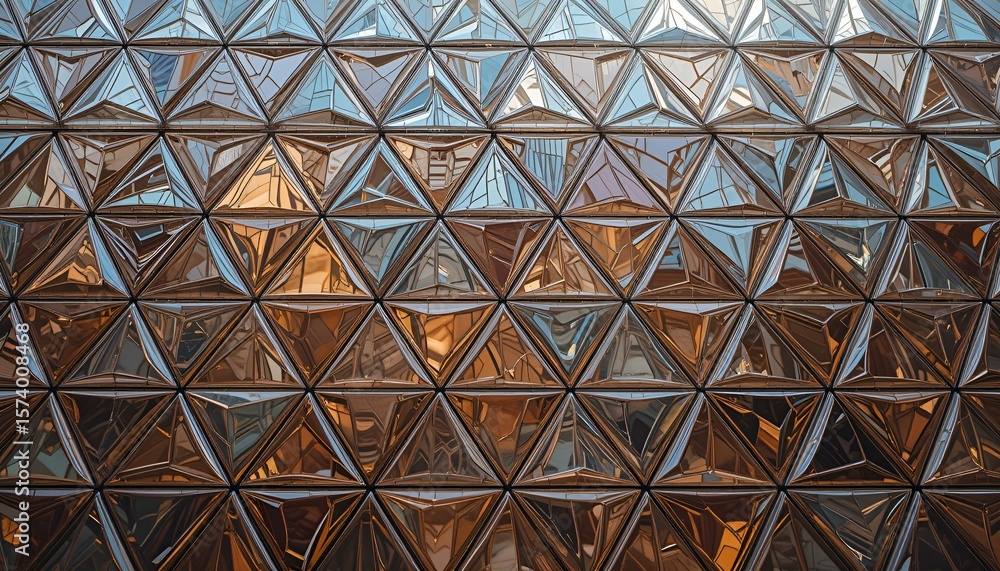 Poster abstract geometric facade features dynamic triangular pattern of shimmering brown and blue textures