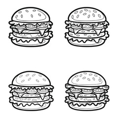 Big Burger Outlines - Fast Food Vector Illustrations