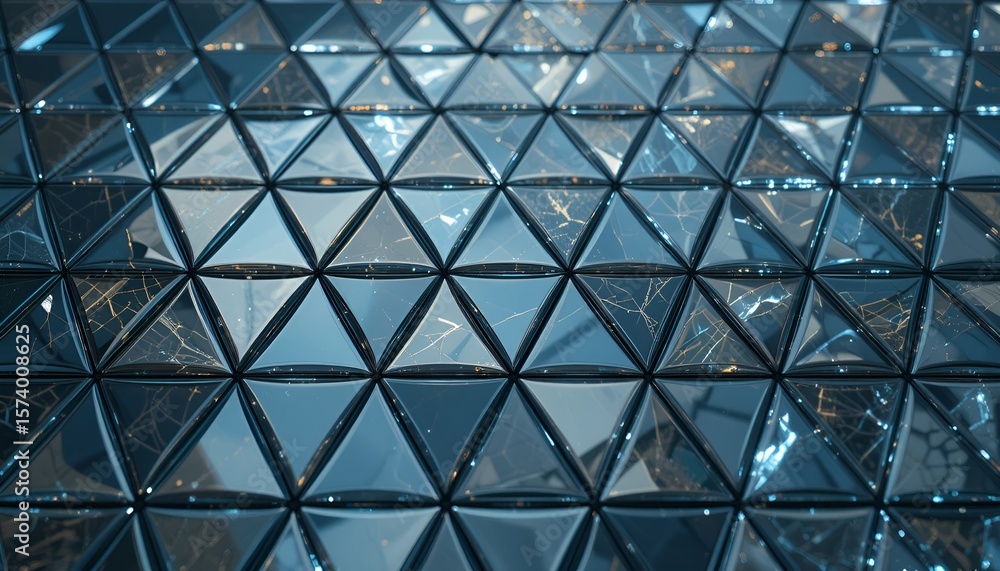 Aufkleber abstract geometric pattern of glossy triangle tiles with subtle light and golden line accents.