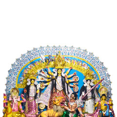 Durga Idol with Deities on Black Background – Transparent PNG of Goddess Durga with Hindu Gods for Festival Design and Religious Artwork