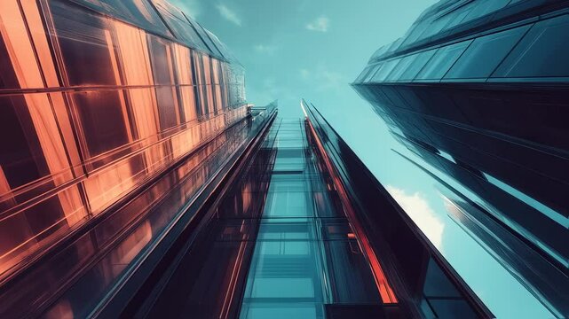 Modern office high rise skyscraper buildings, Low angle looking up of tall corporate buildings skyscraper