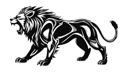 Fototapeta premium Roaring Lion Illustration in Aggressive Pose on White Background