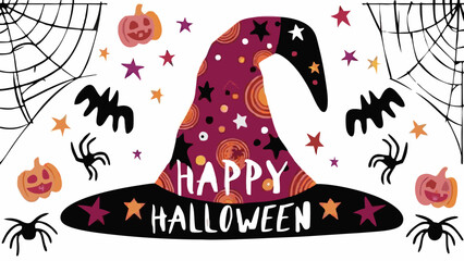 Vector illustration of a dark Halloween night with moon, tree, and bird silhouettes, perfect for holiday card design