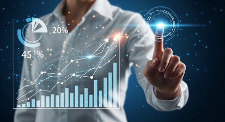 Businesswoman Touching Financial Growth Chart – Investment and Market Data Visualization
