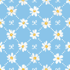Cute seamless hand-drawn daisy pattern. Design for fashion textiles, fabric, print, graphics, backgrounds and crafts.