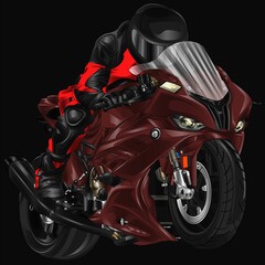 Drak red and painted motorcycle. Isolated in black background, for t-shirt design, print. and for business purposes.
