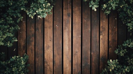 Rustic wood fence texture background with green leaves natural outdoor garden backdrop design element 100 char silhouette