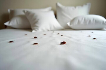 Photo Idea: Close-up of a pristine white bed with hidden bed bugs