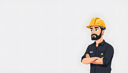 Illustration of Worried Construction Worker Wearing Yellow Hard Hat