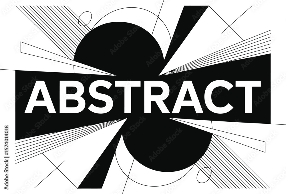 Poster abstract graphic design with geometric shapes and the word abstract in bold white letters centered