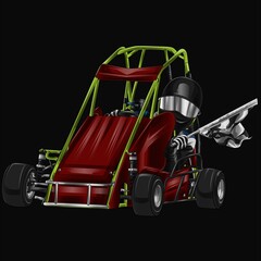 Drak red and painted racing car. Isolated in black background, for t-shirt design.