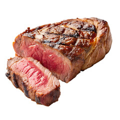 A single thick, raw, marbled ribeye steak, a prime cut of beef, isolated on a transparent background png