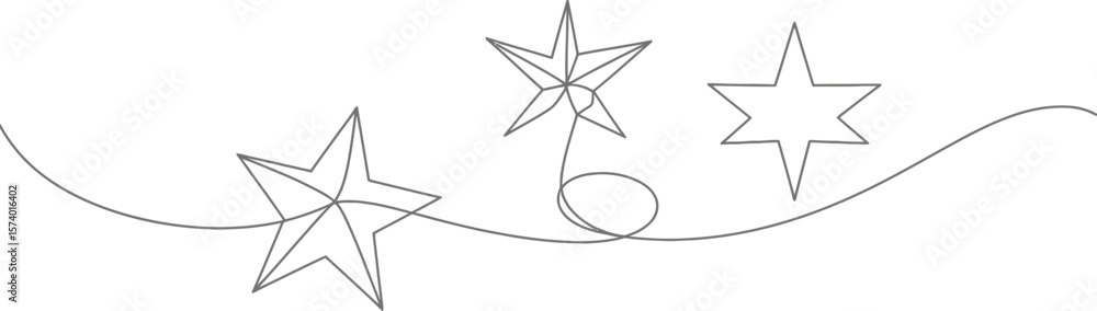 Poster continuous line drawing of three stars connected by a wavy line on a light gray background surface v