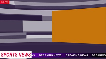 Breaking news on sports live report Template intro for TV broadcast news program orange show screen.