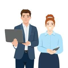 Professional Teamwork in Action. Flat vector illustration isolated on white background