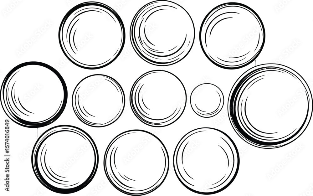 Fototapete a collection of hand drawn circles in varying sizes arranged on a light gray background with grid li