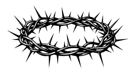 Intricate Black and White Crown of Thorns Illustration on White
