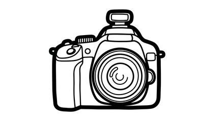 Simple Black and White Outline Drawing of a DSLR Camera