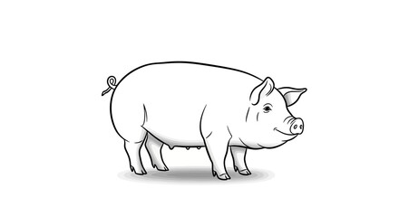Line Art Illustration of a White Pig Standing Profile View