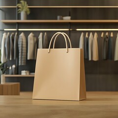 Beige Shopping Bag with Boutique Store. (1)