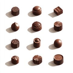 Fototapeta premium Isometric illustration of various chocolate candies