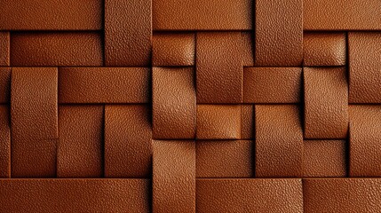 Warm terra cotta leather walls with a woven texture
