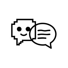Black and white line art of two dialogue bubbles — one pixelated, one handwritten — symbolizing communication between AI and humans.
