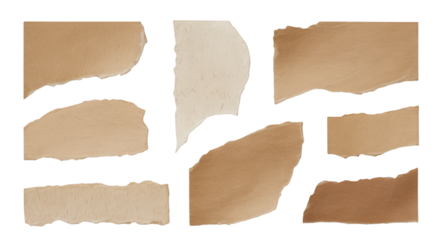 Torn Paper Pieces Beige Tan Cream isolated on a transparent background image