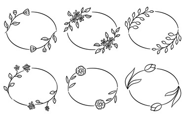 Hand-drawn Oval Floral Frame Set (Vector)