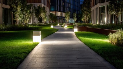 Modern green space walkway