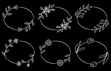Hand-drawn Oval Floral Frame Set (Vector)