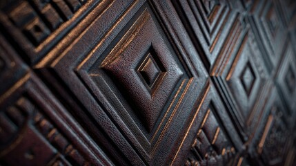 Exquisite dark brown leather wall panels with geometric textures.