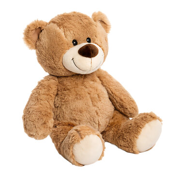 Naklejki A single classic, brown, fluffy teddy bear, a soft, cuddly stuffed animal toy, isolated on a transparent background png